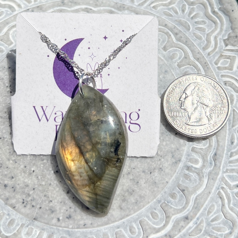 Labradorite Crystal Marquise Pendant - Handmade by Wandering Bunny LLC - Picture 6 of 11